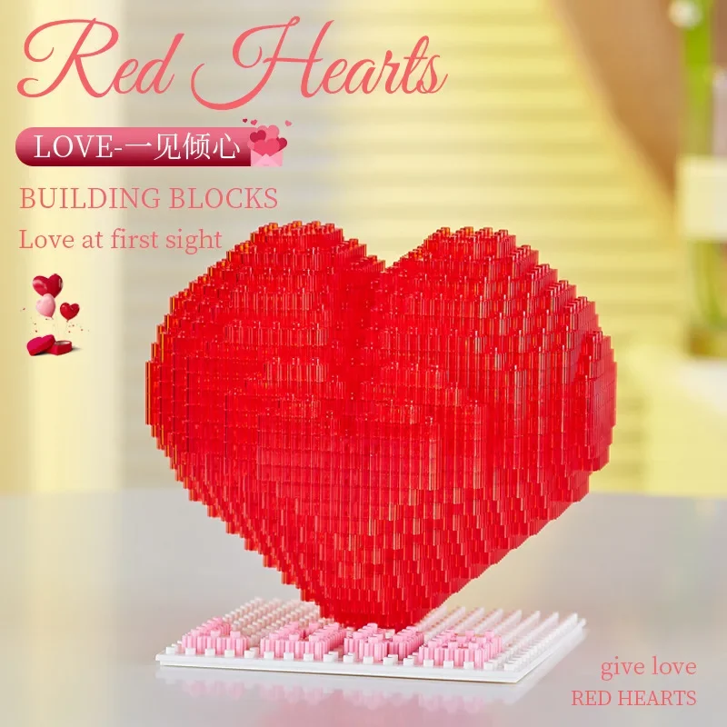 

782PCS Red Heart Micro Building Blocks Romantic Love Heart Model DIY Creative Puzzle Toys Desktop Decor Valentine's Day Gifts