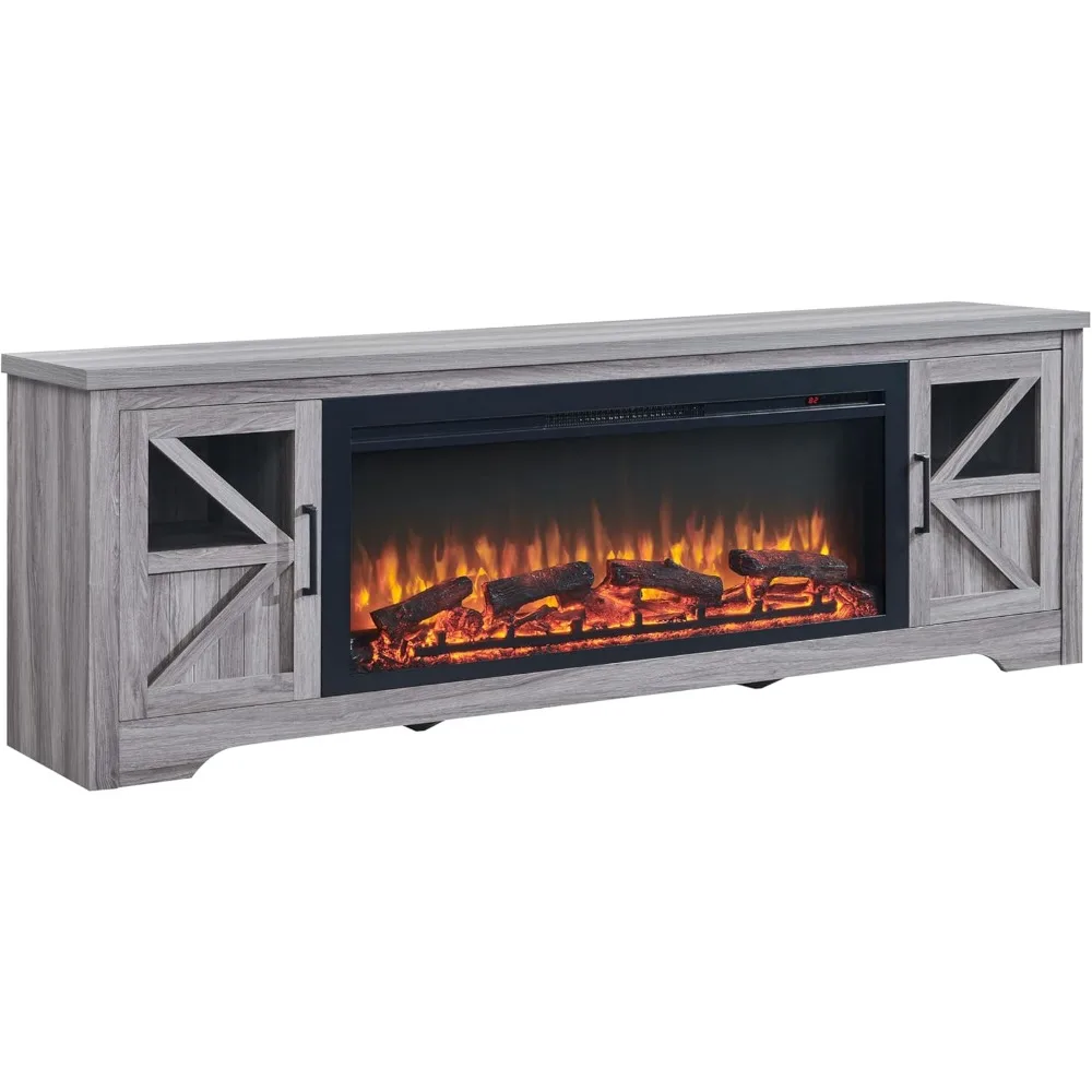 素朴な農家風スタイルのテレビスタンド、暖炉付きエンターテイメントセンター、最大85インチのテレビに対応、44ヒーター、3D炎効果、A付き
