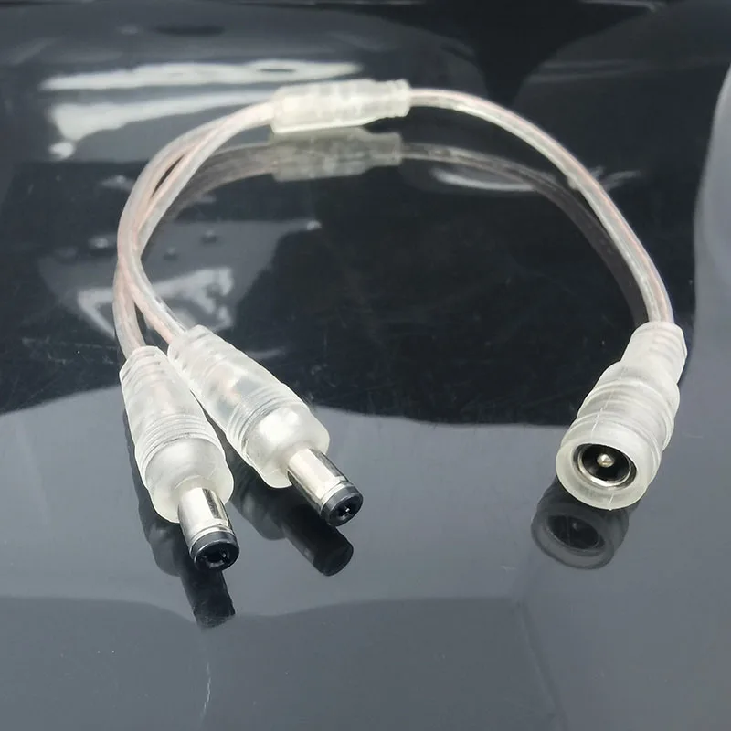 3A transparent DC 1 female to 2 male way cable 5.5x2.1mm Power Splitter connector Plug extension cord for neon led strip light