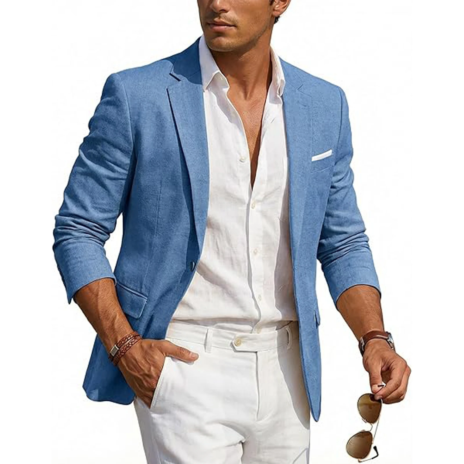 Blazer décontracté en lin pour homme, coupe ajustée, veste de costume légère à un bouton pour le pri