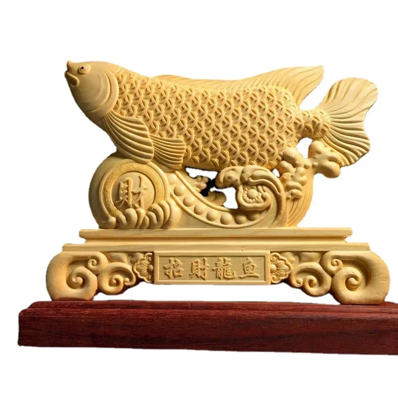 

wood carving Lucky Dragon Fish mascot ornament Solid wood modern art engraving Best Statues for Home Living Room Office