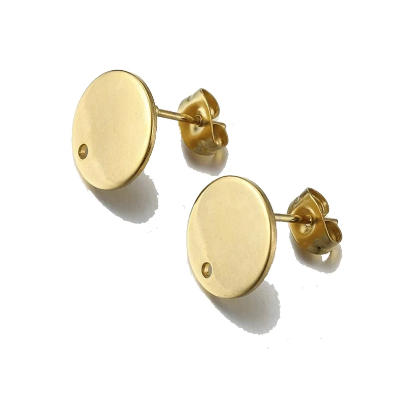 10Pcs Stainless Steel Flat Circle Pad Post Earrings Stud w Hole,Post Ear Component Connector For Diy Earring Jewelry Making