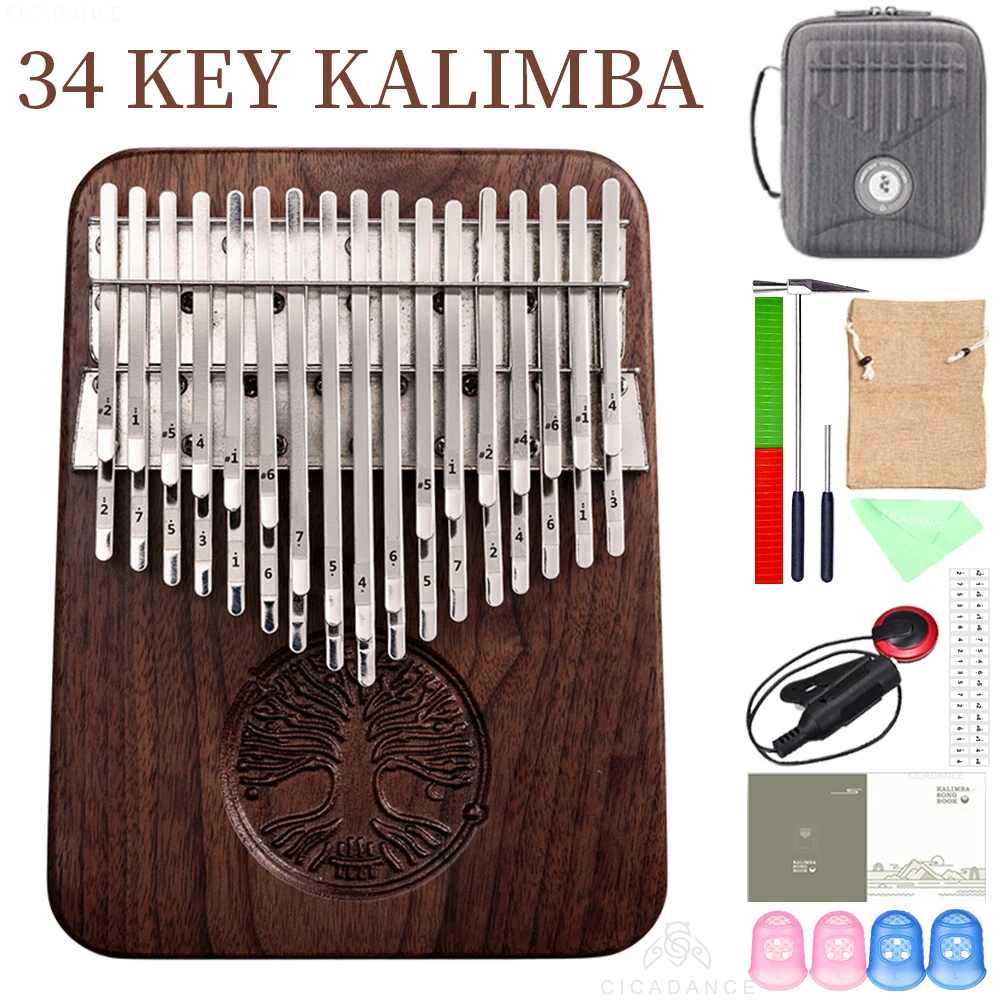 Chromatic Kalimba 34 Keys Thumb Piano B/C Tone Calimba Professional Keyboard Instrument With Accessories Christmas Gifts