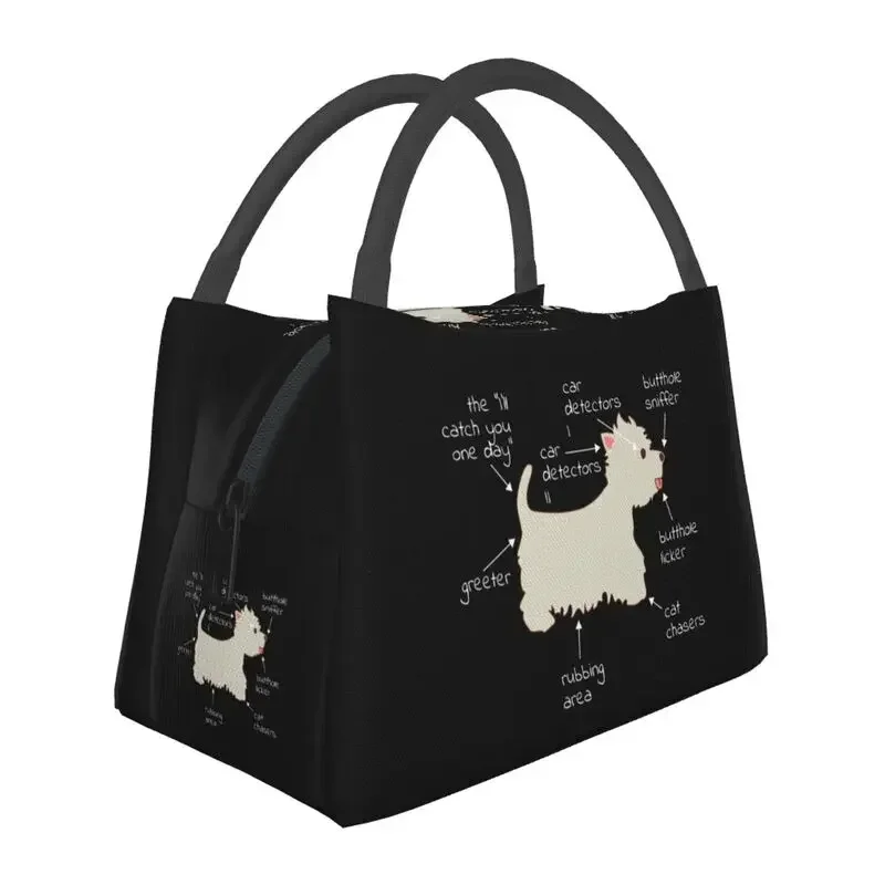 Westie Dog Anatomy Insulated Lunch Bag for Camping Travel West Highland White Terrier Portable Thermal Cooler Lunch Box Women