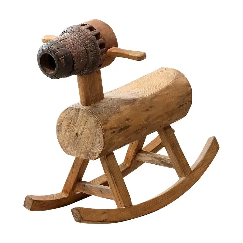 

Rocking chair, Trojan horse, solid wood retro, horse chair.