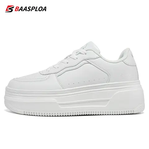 Baasploa 여성용 캐주얼 가죽 플랫폼 스니커즈, 클래식 편안한 스케이트보드 신발, 미끄럼 방지, 무료 배송