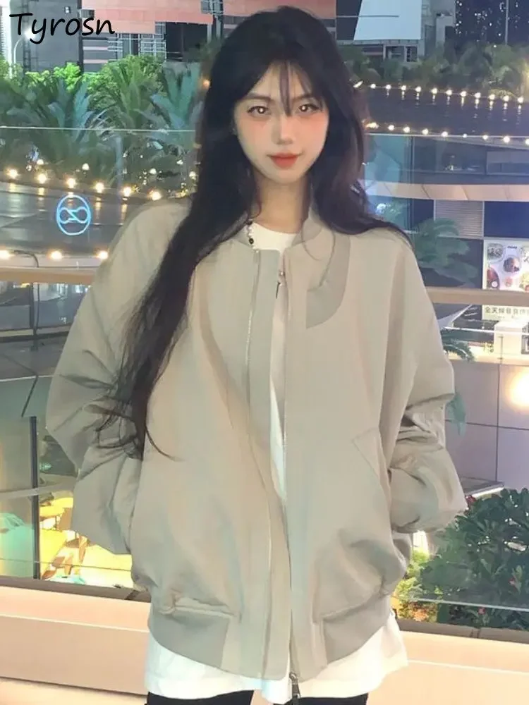 

Куртки женские винтажные уличные, базовый дизайн, простые, чистые, повседневные, свободные, универсальные, осенние, индивидуальные, унисекс, в корейском стиле, популярные