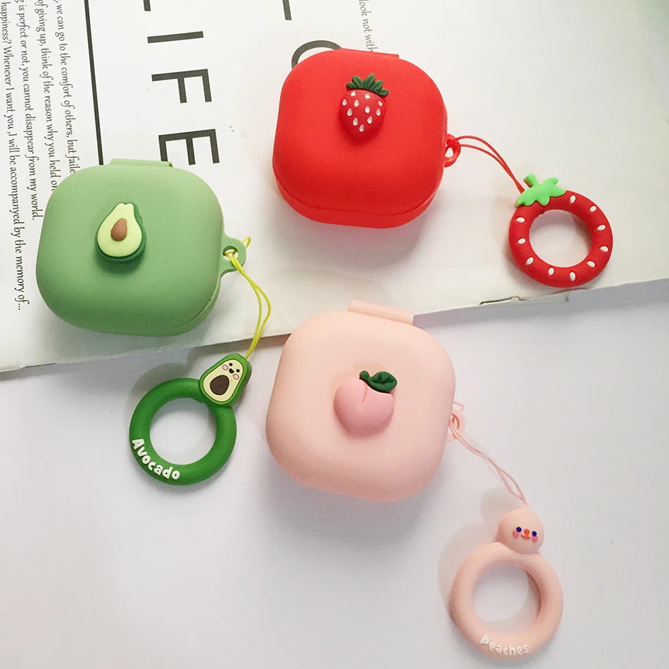 Silicone Protect Case para Samsung Galaxy Buds 2 e 2 Pro, Fone de ouvido Carregamento Box Acessórios, Cute Peach Keychain Cover, Protect Case