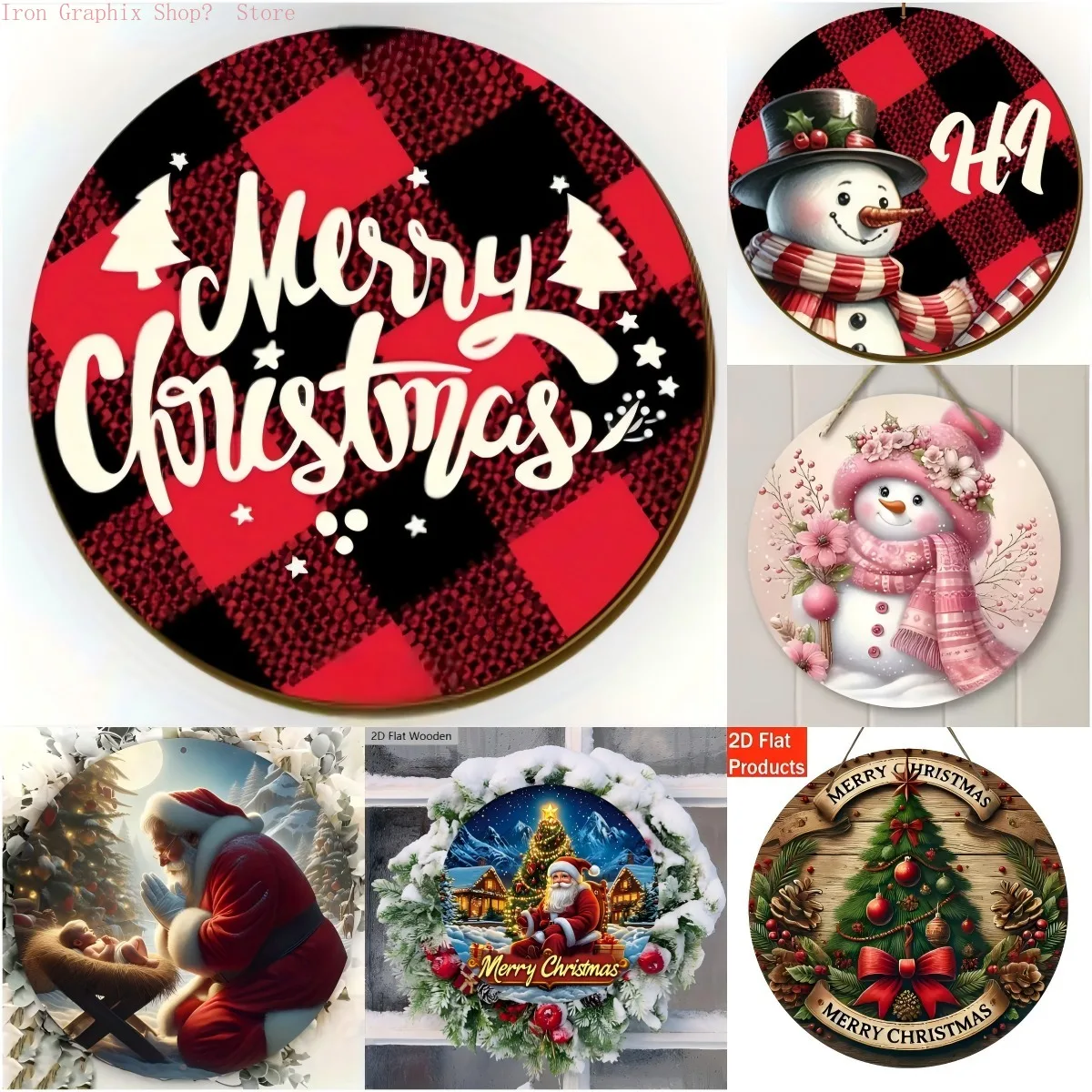Merry Christmas 2D Flat Wooden Wall Art, Festive Home Decor for Christmas, Xmas Tree Hanging Ornament.