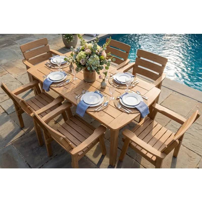 

7-Piece Outdoor Dining Set, All-Weather HIPS Patio Table & Chairs for 6, Outdoor Furniture with Umbrella Hole, Ideal for Garden