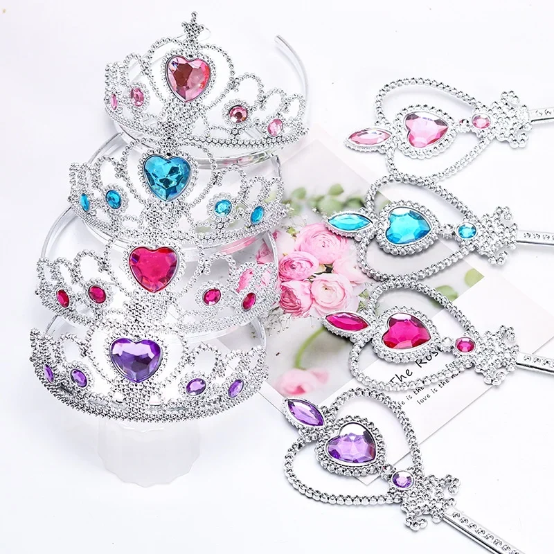 Elsa Princess Crown Accessories for Girls Bridal Crown Crystal Diamond Hoop Hair Headwear Kids Birthday Party Hairband Sets