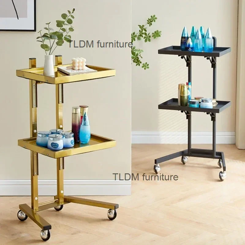 

Light Luxury Stainless Steel Salon Trolleys Simple Salon Furniture Beauty Salon Folding Tool Cart Japanese Home Rack with Wheels