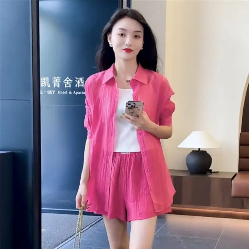 Xiaoxiangfeng 24 Summer New Loose High End Fashion Shirt Shorts with Hanging Straps Small Three Piece Set