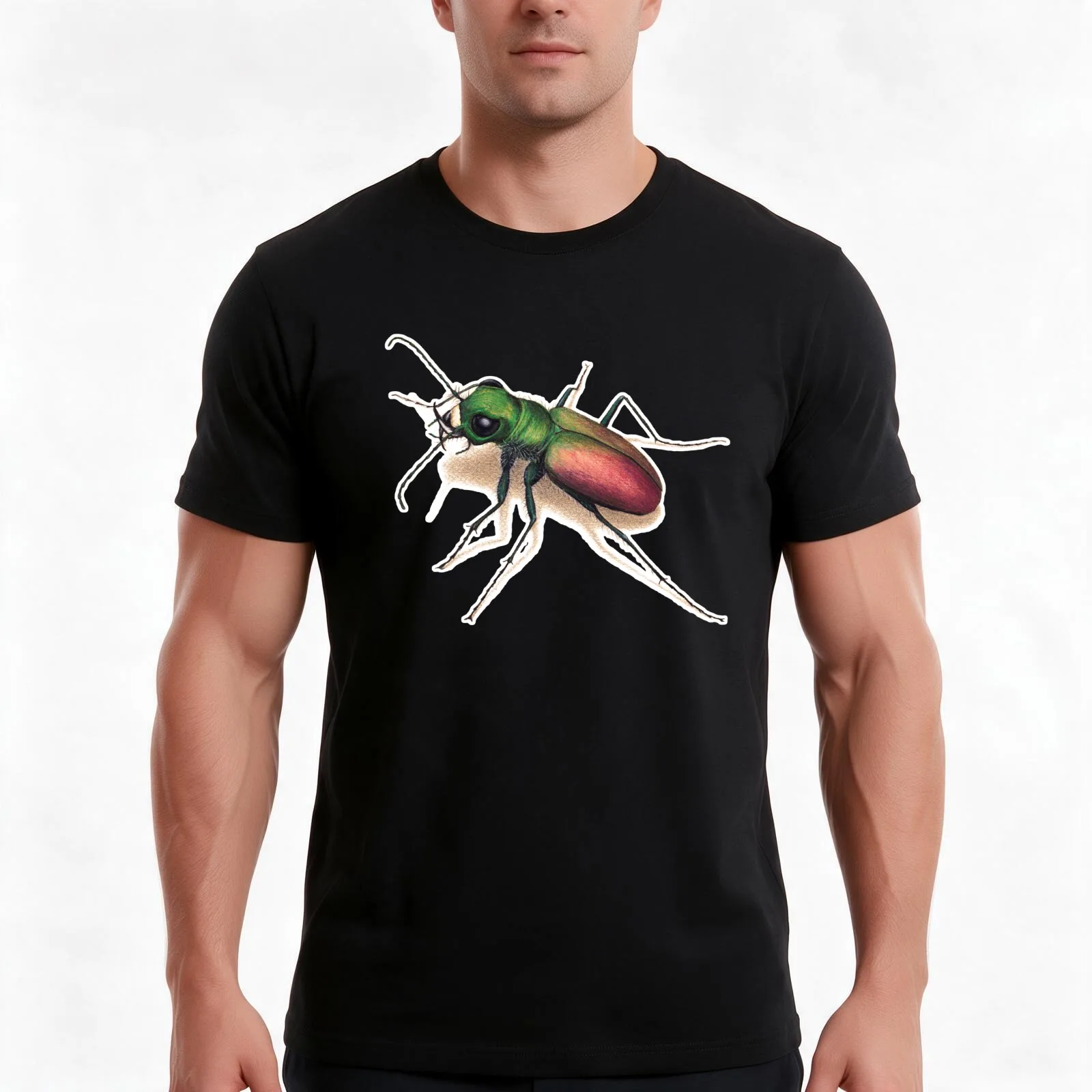 Beetle T-Shirt, Summer Casual Cotton Tee, Oversized Streetwear Tops, Vintage Graphic Print, Loose Fit Short Sleeve, 100% Cotton