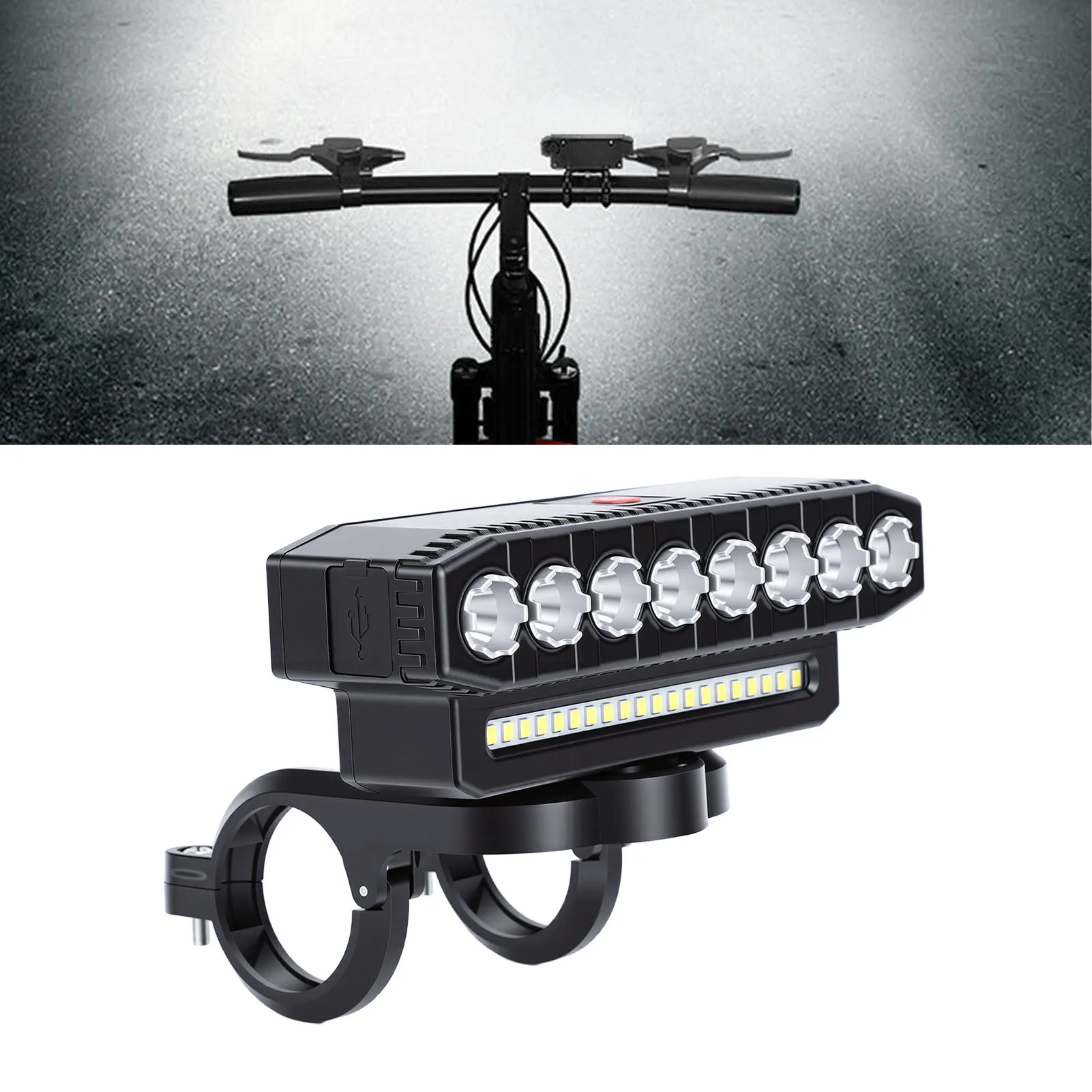 

Bike Light 8 LED USB Rechargeable Headlight with Horn 6 Modes Water Proof Super Bright for Mountain Off Road Cycling Bike Light