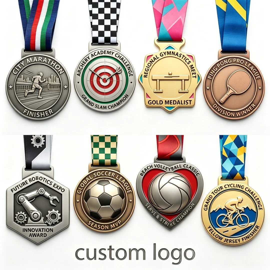 Custom 3D Sports Medal with Ribbon Personalized Gold Silver Bronze Award Medal for Marathon Soccer Volleyball Cycling Souvenir
