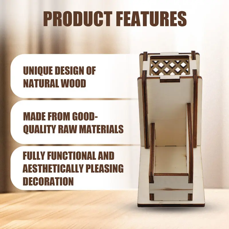 펜 슬롯이 있는 목재 명함 홀더 책상용 명함 스탠드 나무 디스플레이 사무실 탁상용