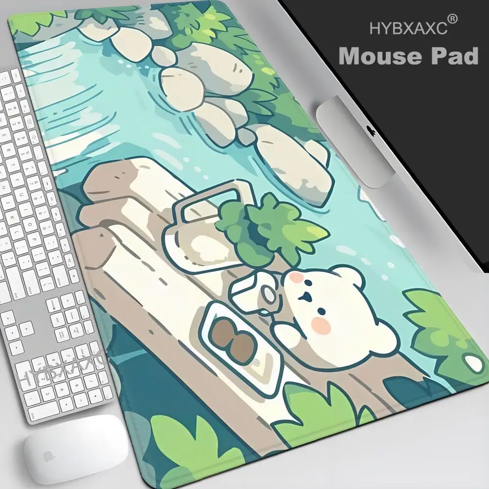 

Мягкий коврик для стола Kawaii 900x400, коврик для мыши с изображением зеленых растений, кролика и медведя, XXL, тропический, большой, для геймеров, в стиле lo-fi, аниме