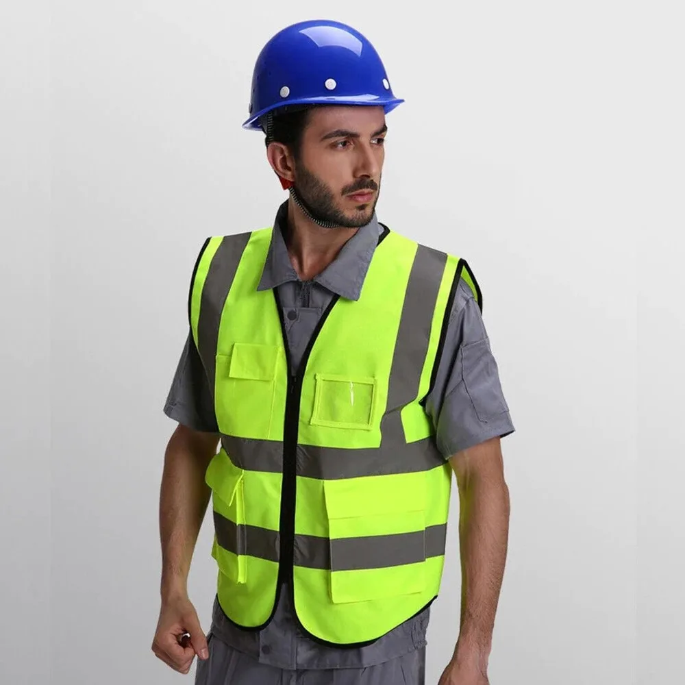 High Visibility Mesh Safety Reflective Vest with Pockets and Zipper Executive Work Safety Zip Vest Yellow Mesh Safety Vests