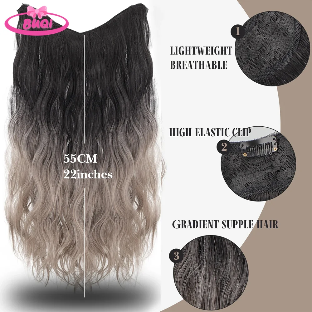 BUQI V-shaped Clip In Hair Piece Synthetic Long Curly Hair Gradient Colored Wig Fluffy Hair Extensions For Women