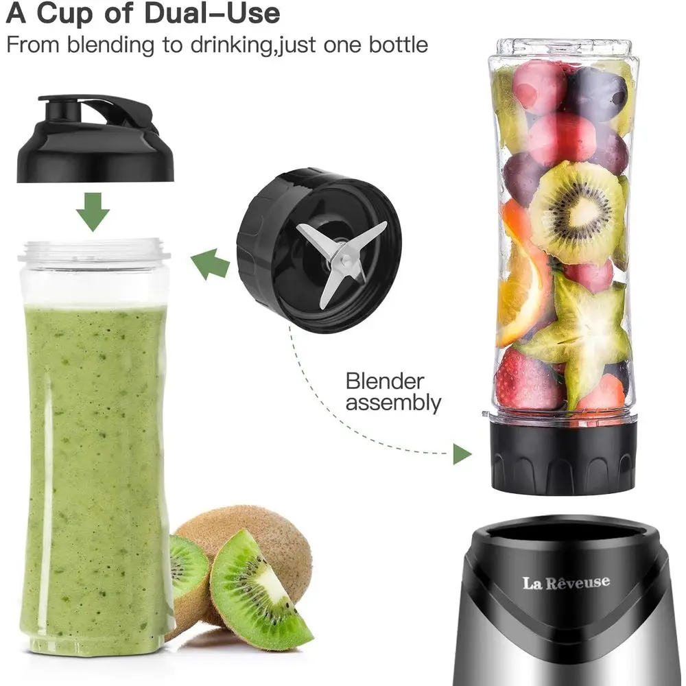 300 Watts Personal Size Blender with 18 oz BPA-Free Portable Travel Sports Bottle, Silver