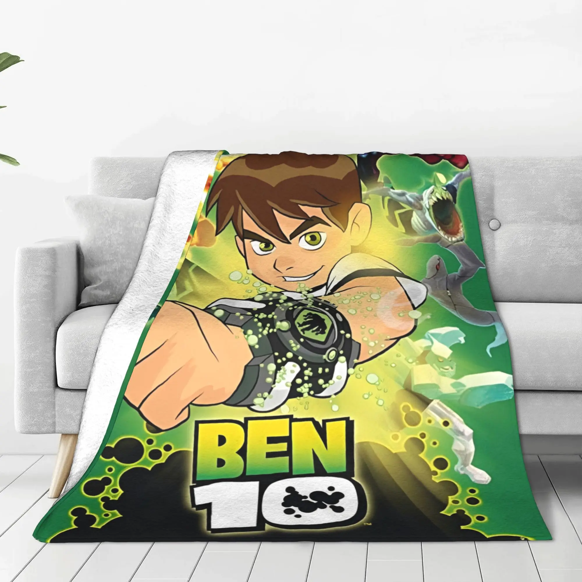 Ben 10 Alien Force Returns بطانية محبوكة من القطيفة بطانية رمي أريكة منزلية مطبوعة مفارش سرير ناعمة دافئة، #2