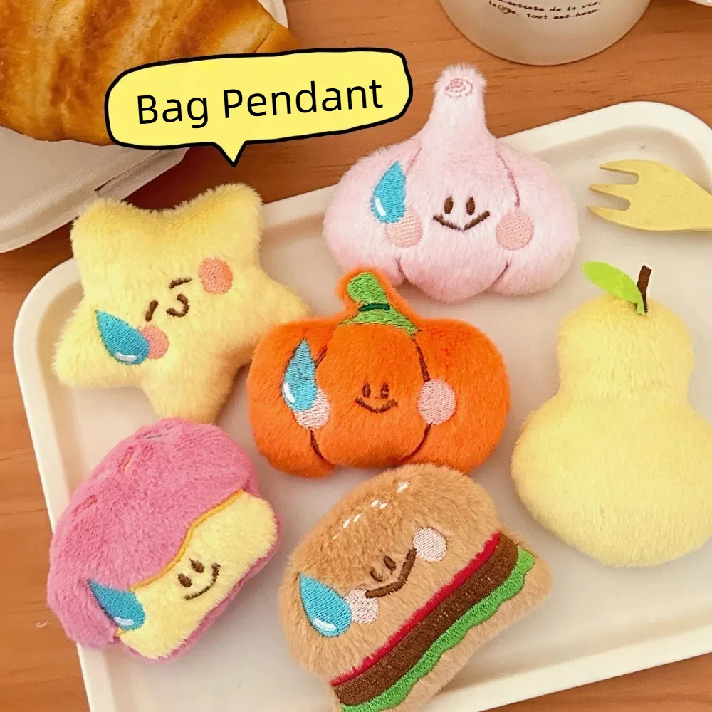 

Cartoon Food Theme Plush Doll Keychain Creative Sweating Expression Stuffed Doll Bee Stars Fruit Backpack Pendant Decorative Use
