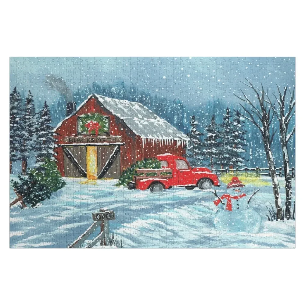 

Red Truck Winter Christmas Tree Red Barn Scene #Redbubble Jigsaw Puzzle Personalised Toys Works Of Art Puzzle