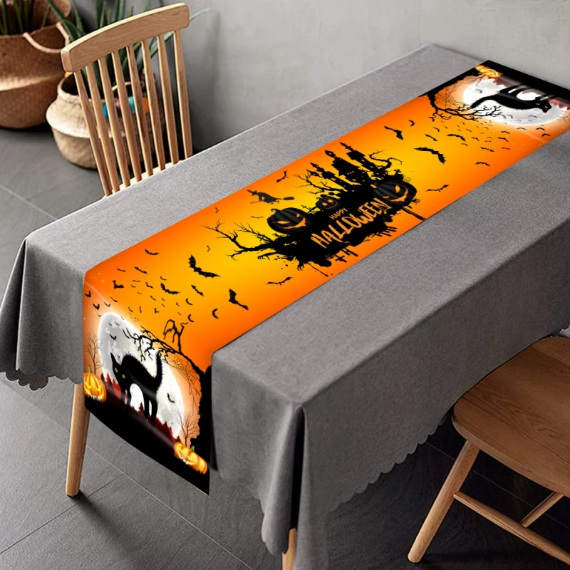 Halloween Decorations Table Runner For Home Pumpkin Bat Flag Cloth Tablecloth Room Halloween House Horror Party Scary Decor