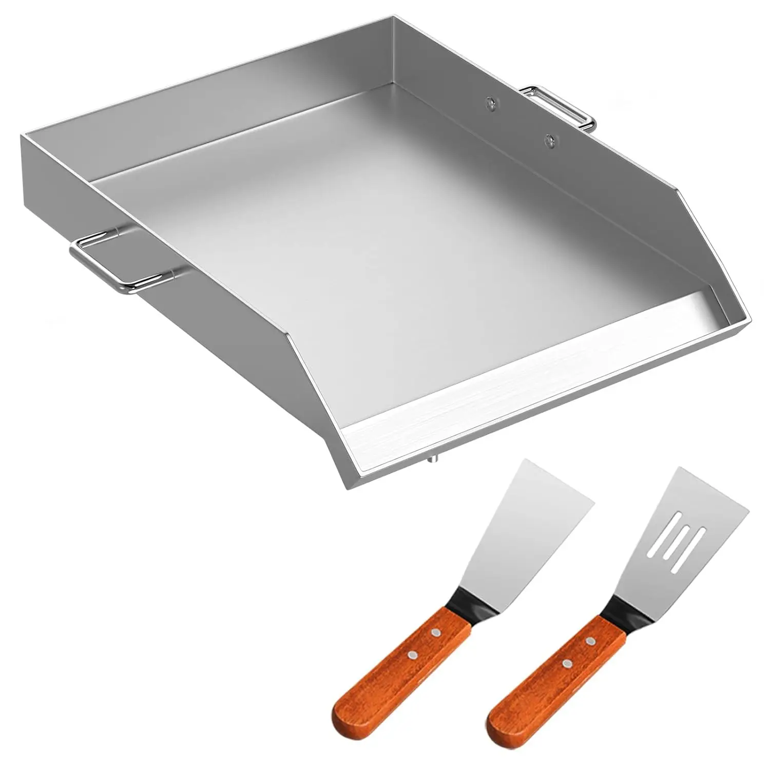 

Stainless Steel Griddle,18" X 16" Universal Flat Top Rectangular Plate, BBQ Charcoal/Gas Grill with 2 Handles and Grease Groove