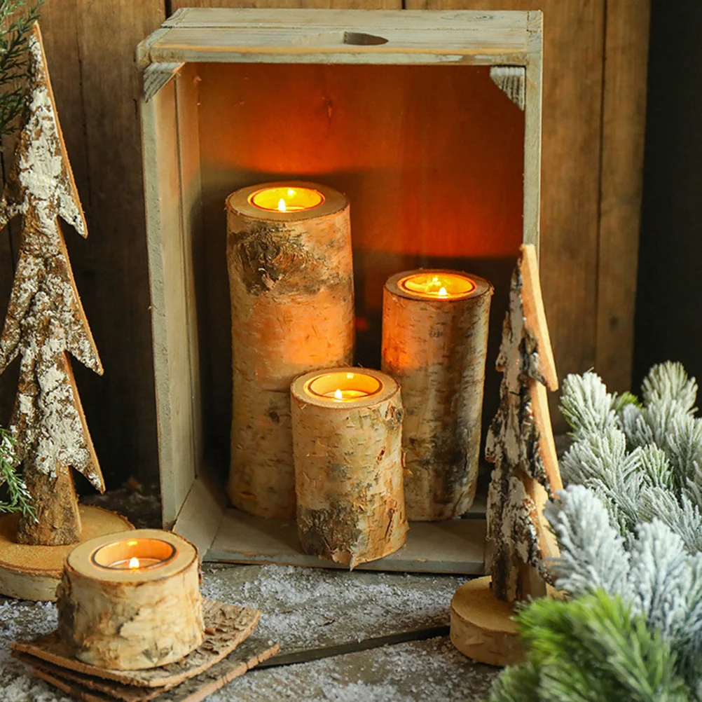 

Birch Holder Pastoral Style Wood Trunk Candlestick Bedroom Party Decoration Birch Stand Tealight Stand