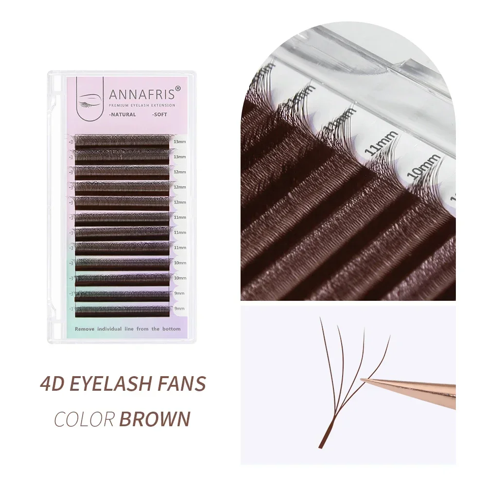 ANNAFRIS Braune W-förmige Wimpernverlängerungen 2D 3D 4D 5D YY Lash Bloom Automatische Blüte Vorgefertigte Fächer Natürliche weiche Einzelwimpern