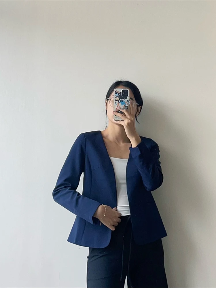 

Приталенный костюм с V-образным вырезом Jaet для поездок на работу, однотонный женский топ, простой элегантный длинный свеч, деловая одежда на одной пуговице