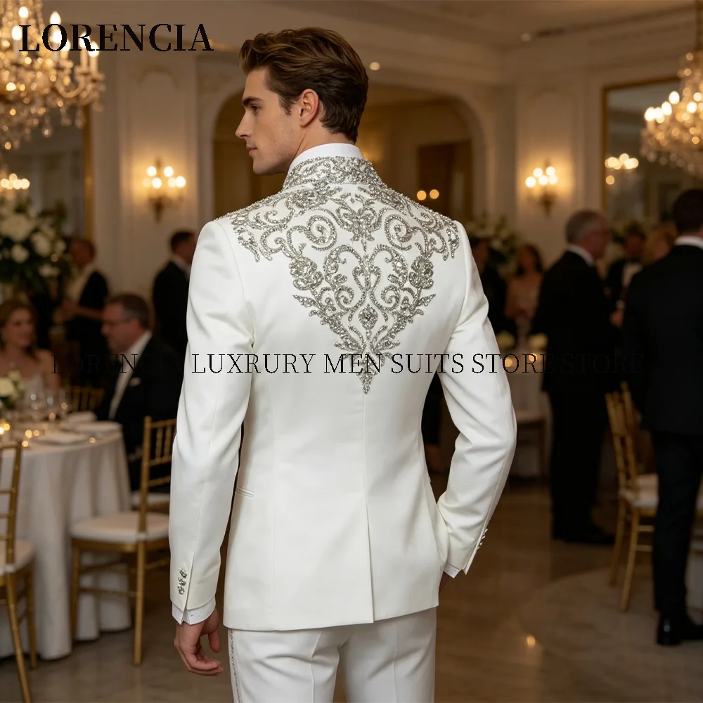 Customized Luxury Embroidery Rhinestone Men Suit 3 Pieces Set Male Party Blazers Slim Fit Groom Tuxedos Wedding Ropa hombre