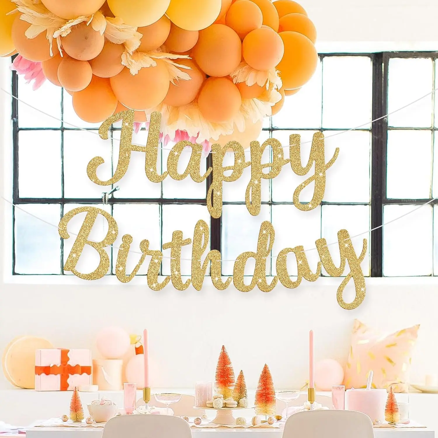 Glitzerndes Banner-Schild „Happy Birthday“, Geburtstagsgirlande, Wandtür, Banner, Flagge für Damen, Herren, Jungen, Mädchen, Party-Hintergrunddekorationen – Detail 4