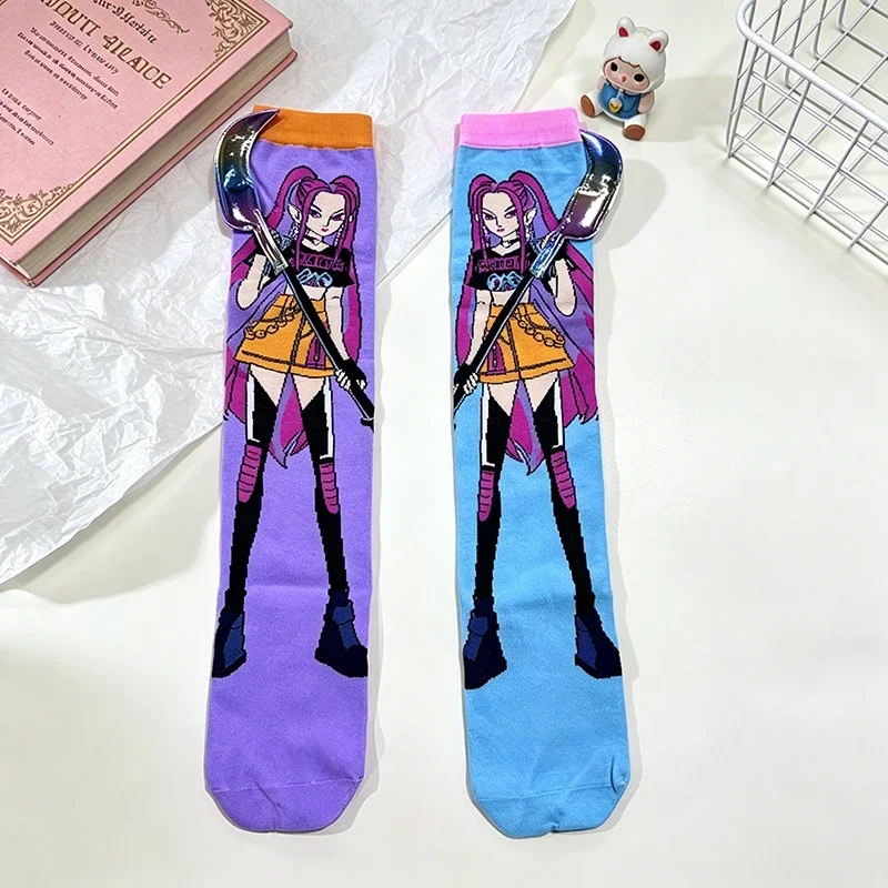 Anime Hunter Gilrs Lumi Mila Zoi Socks Y2K Neon Over Calf Straight Tube Casual Party Cosplay 3D Charm Knee High Socks Gift