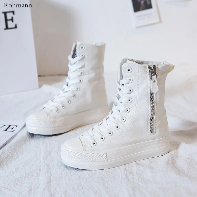 2024 New High-Top All Black Side Zip Canvas Student Shoes Platform Sneakers