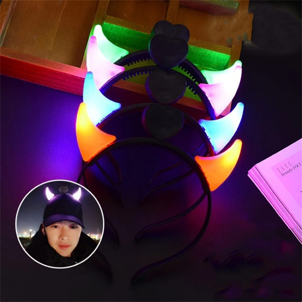 Unique LED Headbands Glowing Devil Horns Headwear Festive Halloween Party Supplies Children's Toys Luminous Hair Accessories