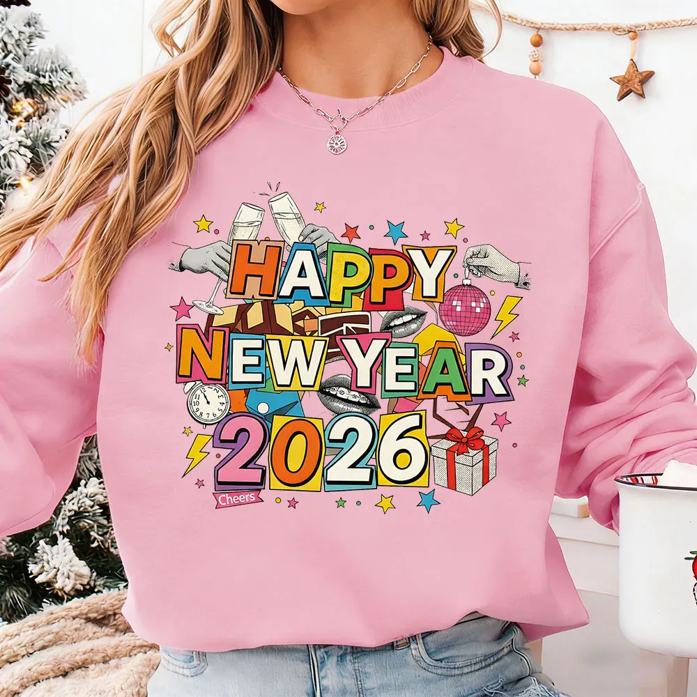 

Happy New Year 2026 Collage Pullover Preppy New Year Hello 2026 Women Sweater NYE Party Trendy New Year Sweatshirt Clothes