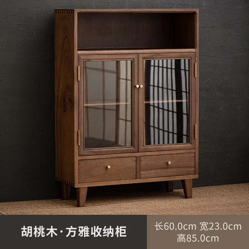 Storage cabinet with drawers Pure solid wood Simple walnut locker set