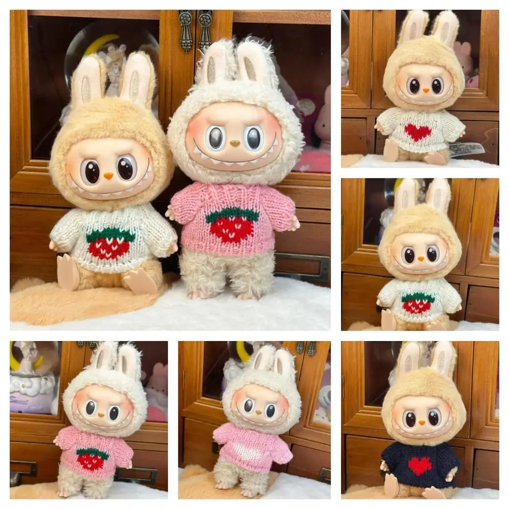 For 17CM Labubu baby clothes cute top sweater outfit doll strawberry sweater autumn winter for labubu cloth