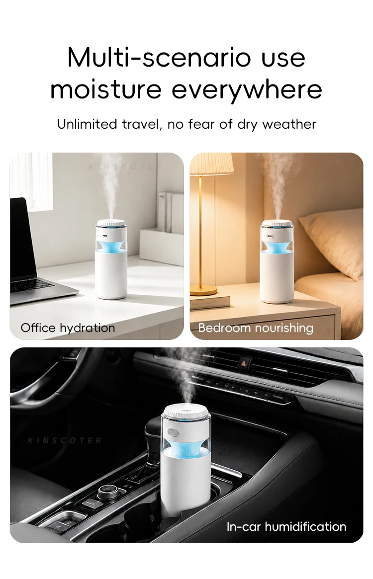 Tragbarer kabelloser Ultraschall-Luftbefeuchter mit farbigem Nachtlicht, 2 Nebelmodi, USB-aufladbarer Mini-Luftbefeuchter für Auto und Zimmer – Detail 8