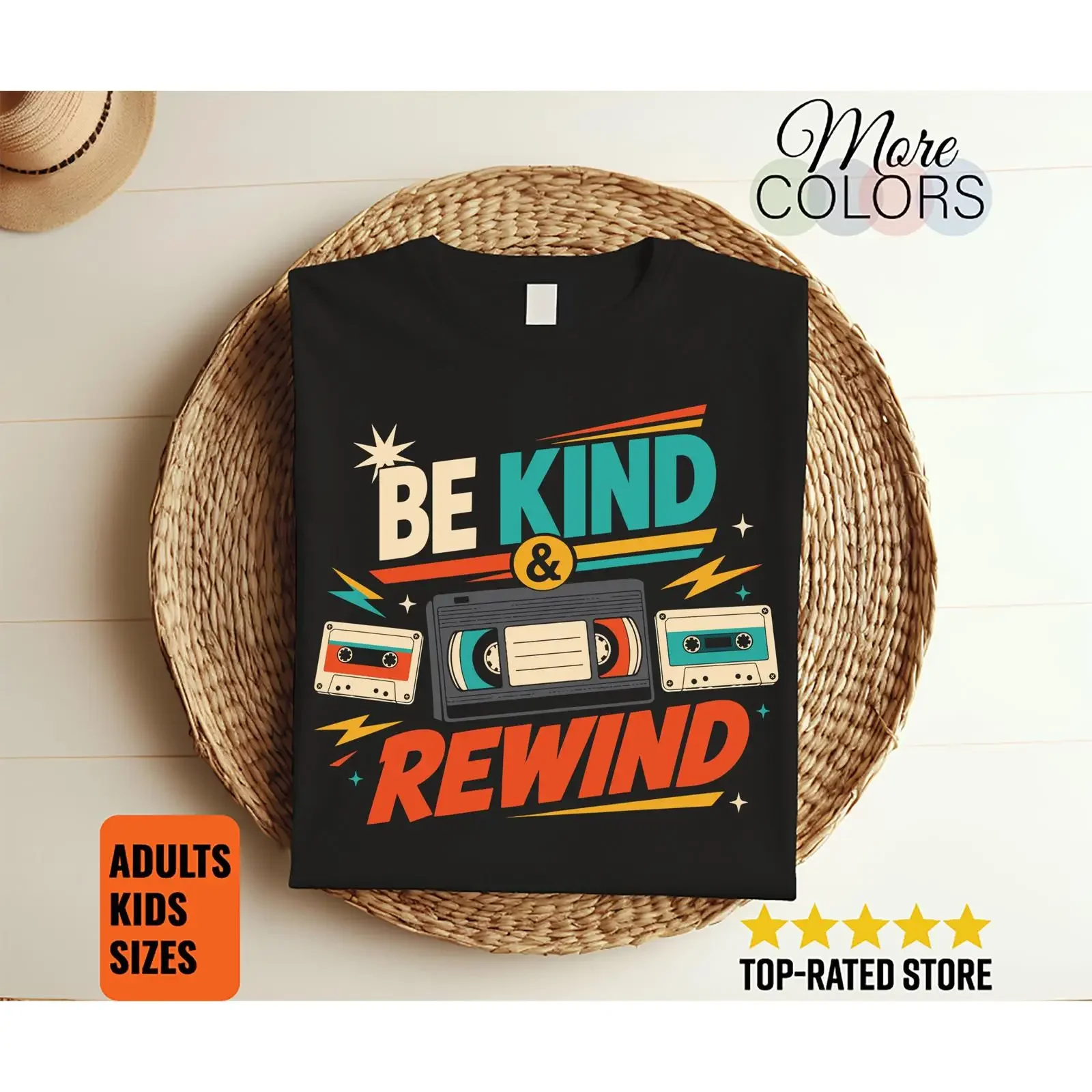 Be Kind Rewind Retro 80s T Shirt VHS Cassette Vintage Movie Lover Nostalgic Video Store Apparel for Adults Kids vintage Washed