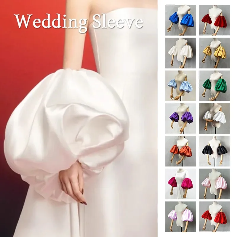 1PC Puffy Short Sleeves Wedding Accessory Satin Bride Puffer Sleeves Party Removable Sleeves Women Bridal Accessories