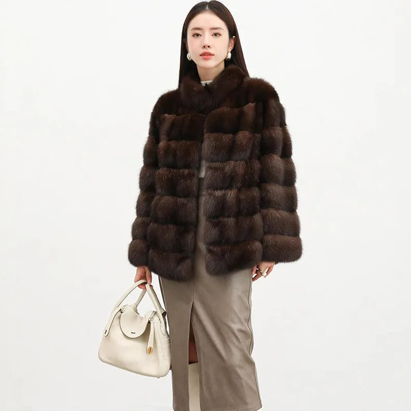 

Весенняя теплая короткая куртка из искусственного меха норки, утепленная женская куртка с воротником-стойкой, зимняя верхняя одежда из искусственного меха для женщин