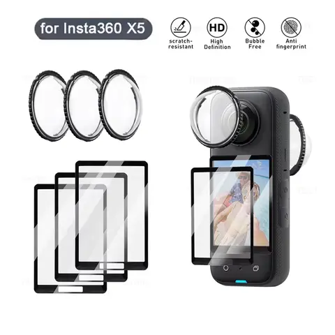 Tempered Glass Film For Insta360 X4 X5 Screen Protector Anti-Scratch Lens Guard Cap Protective Kit 360°Video Camera Accessores