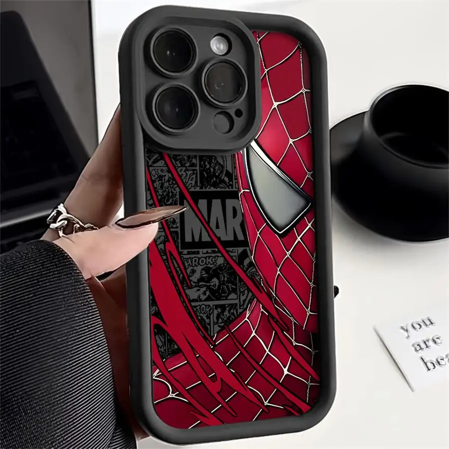 Marvel Spider Man Half Face Phone Case for iPhone 16 15 Pro Max 13 12 11 Pro 14ProMax 16Plus 12Pro ShockProof Cover Funda Capa