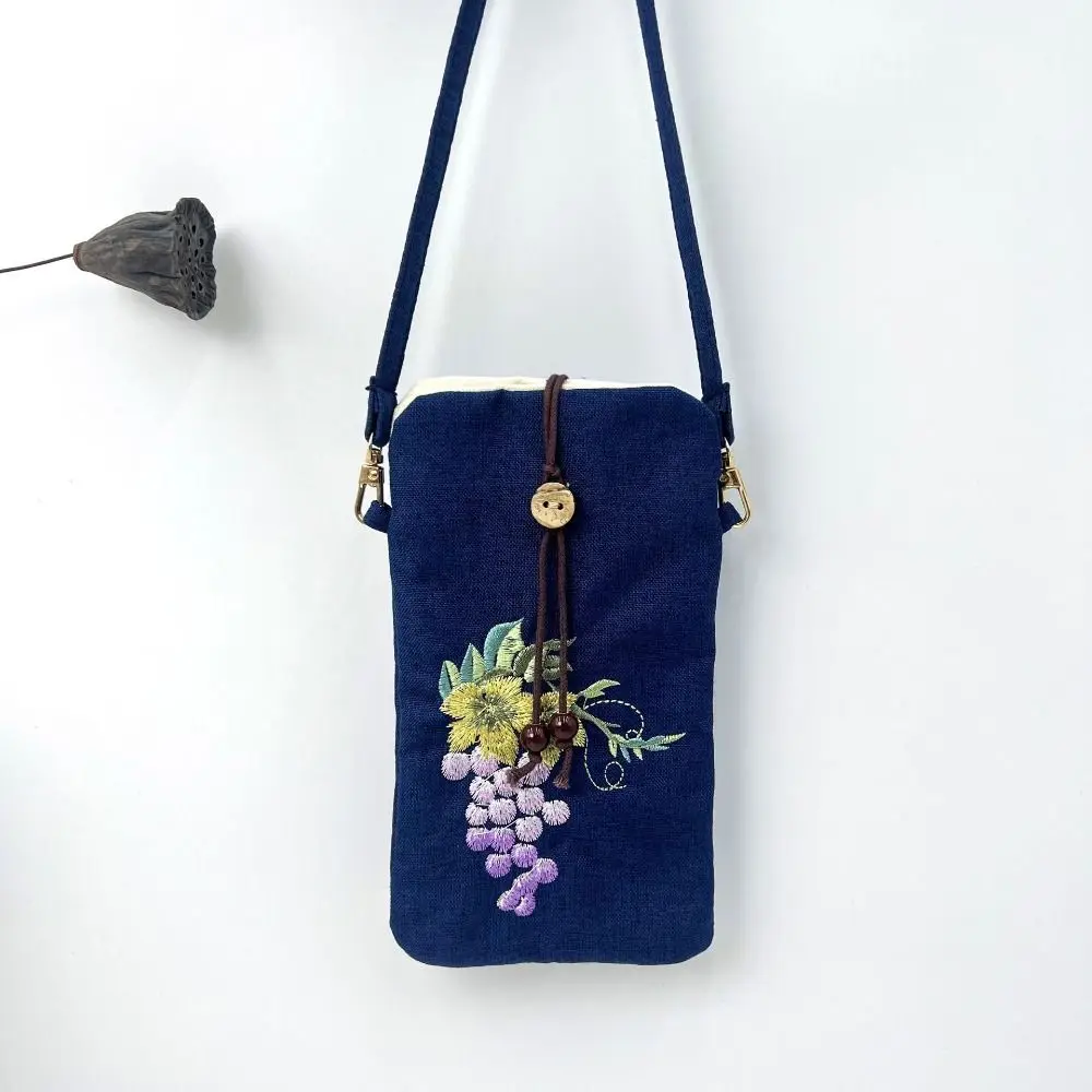 

Ancient Style Embroidery Phone Bag Chinese Style Cotton Linen Versatile Crossbody Bag Purse Handbags Flower Shoulder Bag