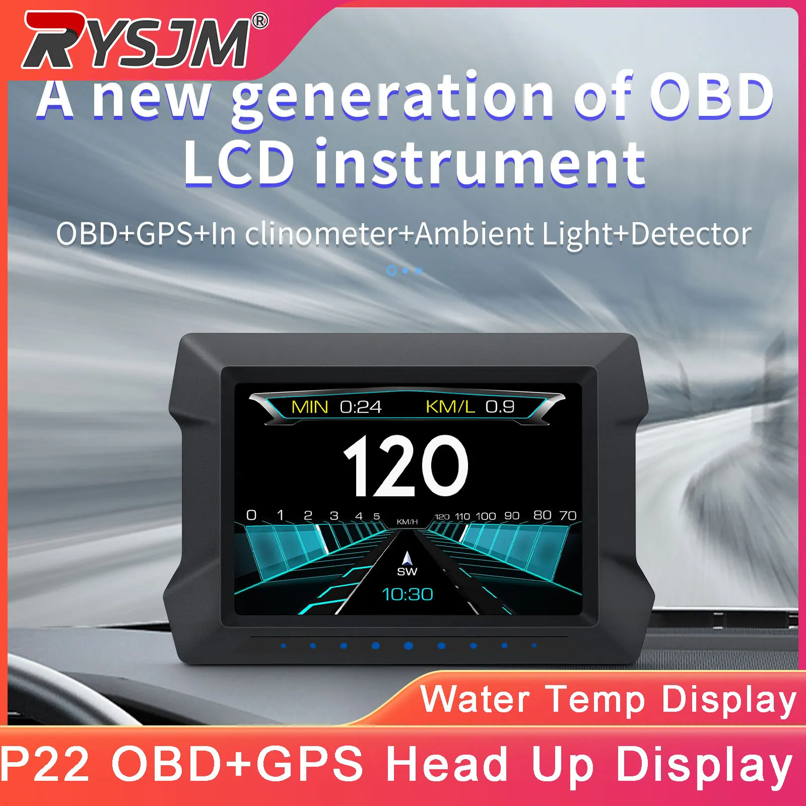 

P22 HUD OBD2 GPS Проекционный дисплей с измерителем угла наклона, автомобильная электроника, сигнализация о превышении скорости и низком напряжении, спидометр, дисплей температуры воды и частоты вращения двигателя