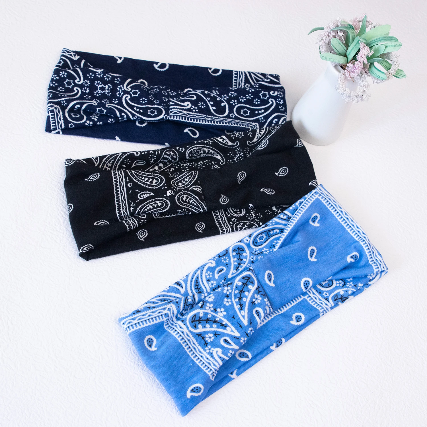 Boho Headbands Paisley Hair Bands Knoted Turban Headband Stretch Twist Head Wraps Stripe Cloth Head Bands for Women and Girls